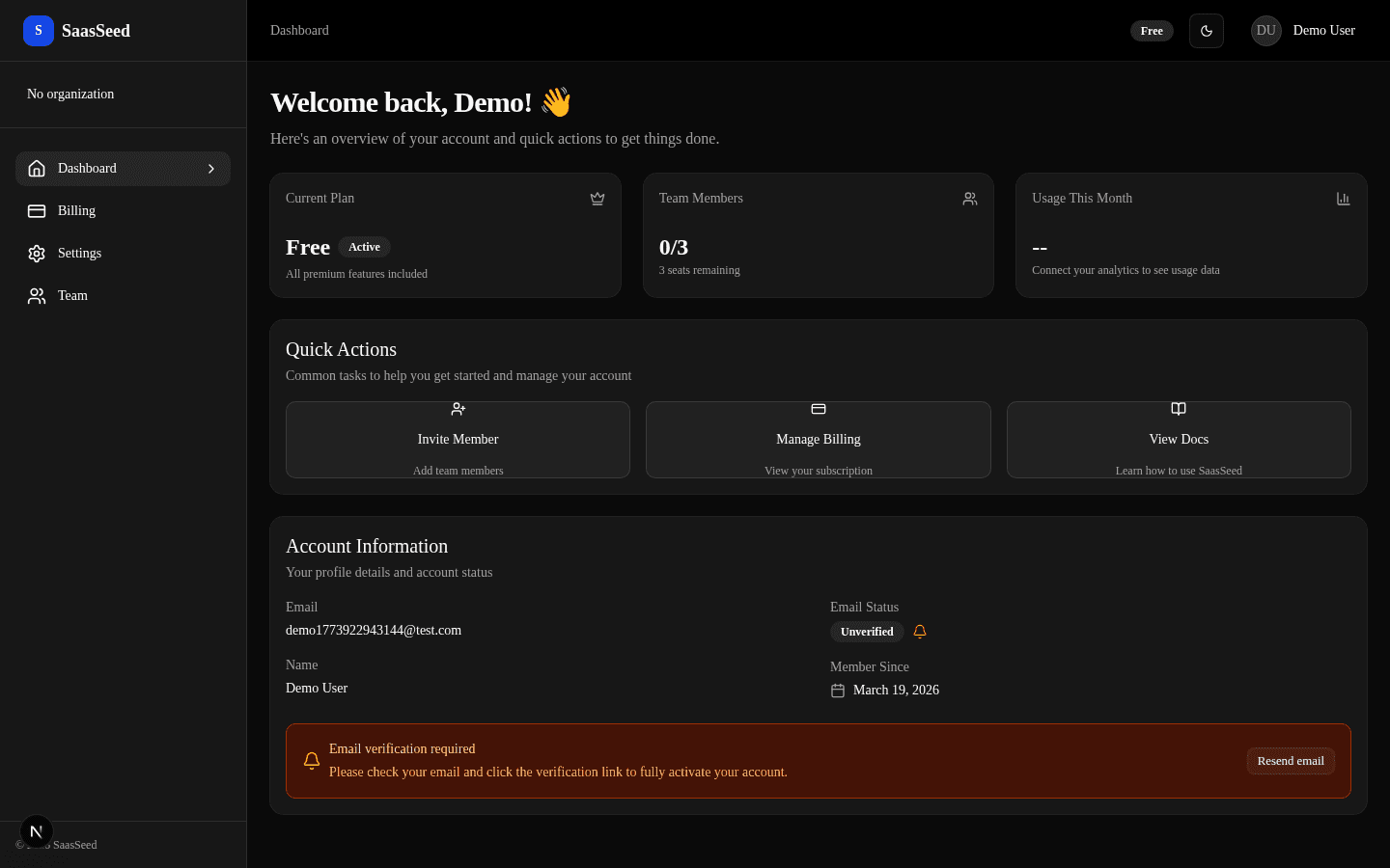 SaasSeed dashboard preview